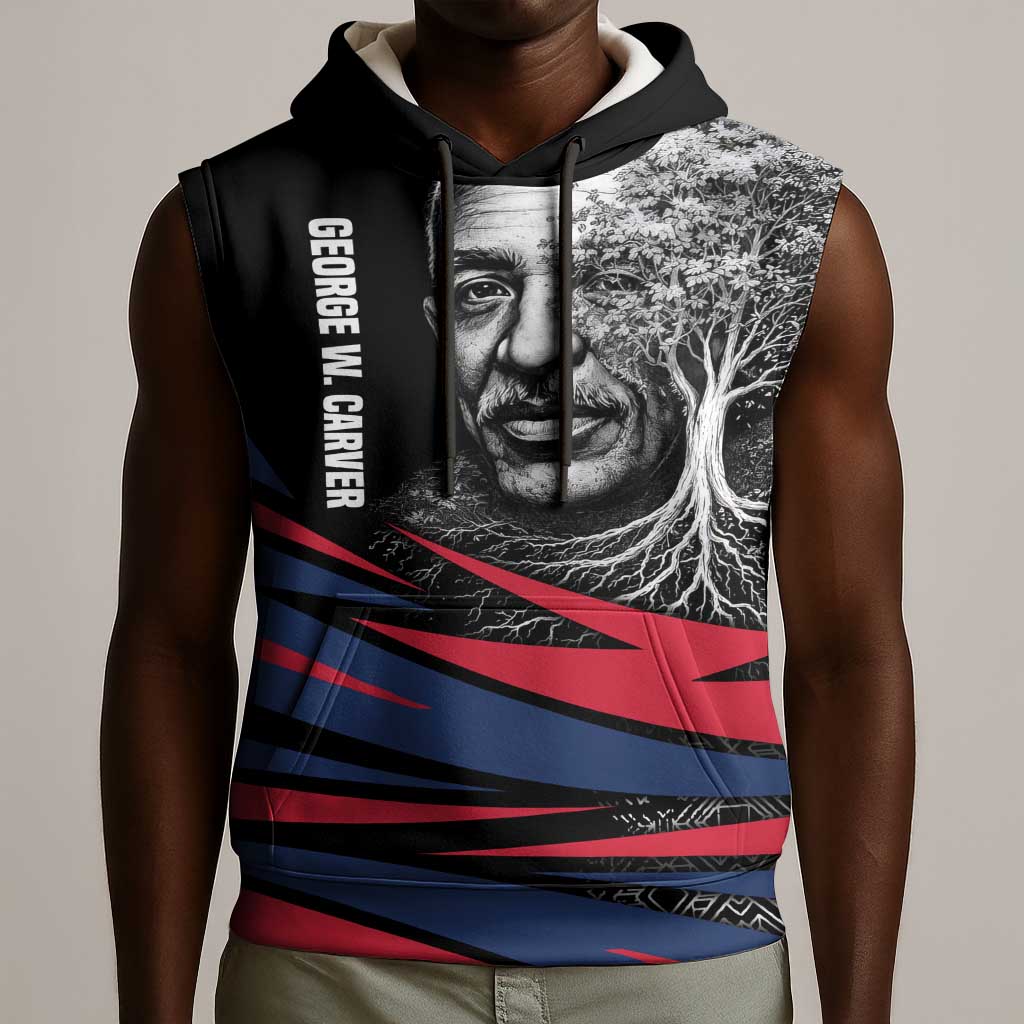 George Washington Carver Sleeveless Hoodie with Tree Portrait Illustration, Nature Is the Greatest Teacher Quote - African Pride