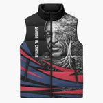 George Washington Carver Sleeveless Puffer Jacket with Tree Portrait Illustration, Nature Is the Greatest Teacher Quote - African Pride