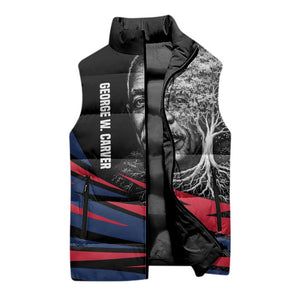 George Washington Carver Sleeveless Puffer Jacket with Tree Portrait Illustration, Nature Is the Greatest Teacher Quote - African Pride