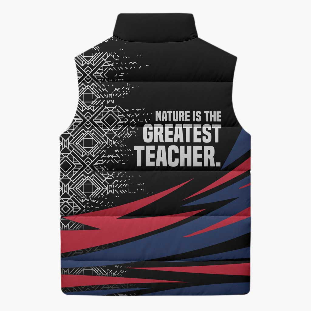 George Washington Carver Sleeveless Puffer Jacket with Tree Portrait Illustration, Nature Is the Greatest Teacher Quote - African Pride