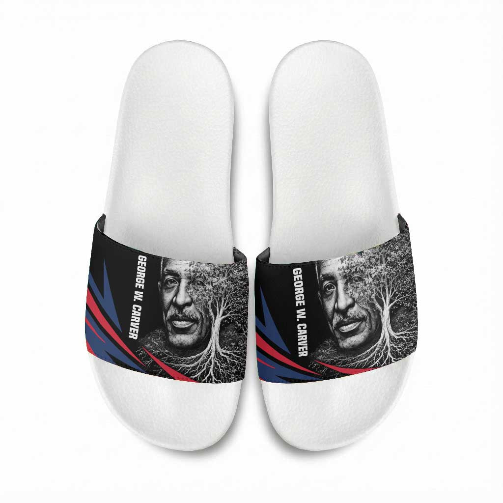 George Washington Carver Slide Sandals with Tree Portrait Illustration, Nature Is the Greatest Teacher Quote - African Pride