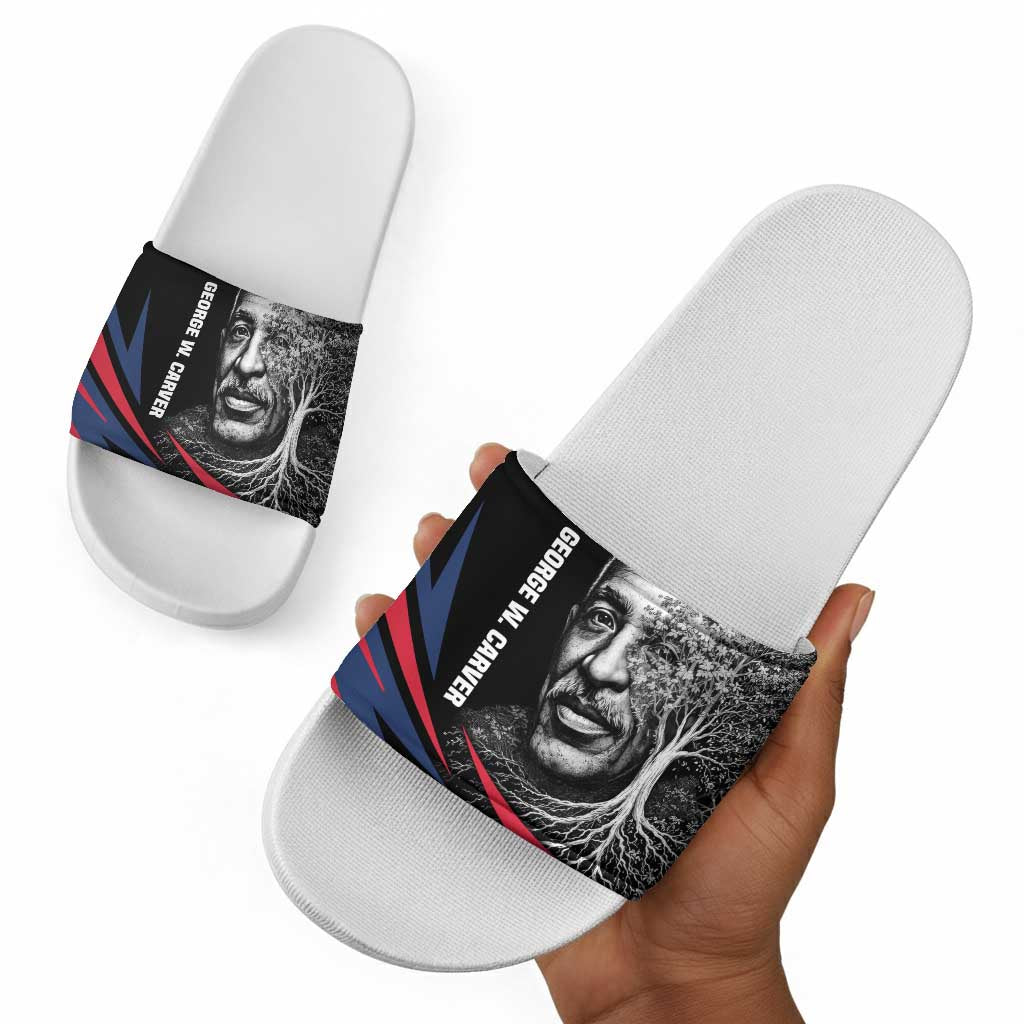 George Washington Carver Slide Sandals with Tree Portrait Illustration, Nature Is the Greatest Teacher Quote - African Pride