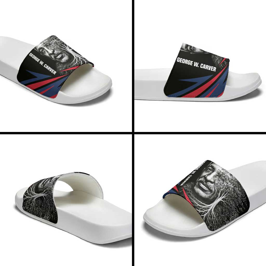 George Washington Carver Slide Sandals with Tree Portrait Illustration, Nature Is the Greatest Teacher Quote - African Pride