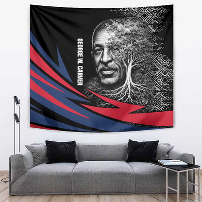 George Washington Carver Tapestry with Tree Portrait Illustration, Nature Is the Greatest Teacher Quote - African Pride