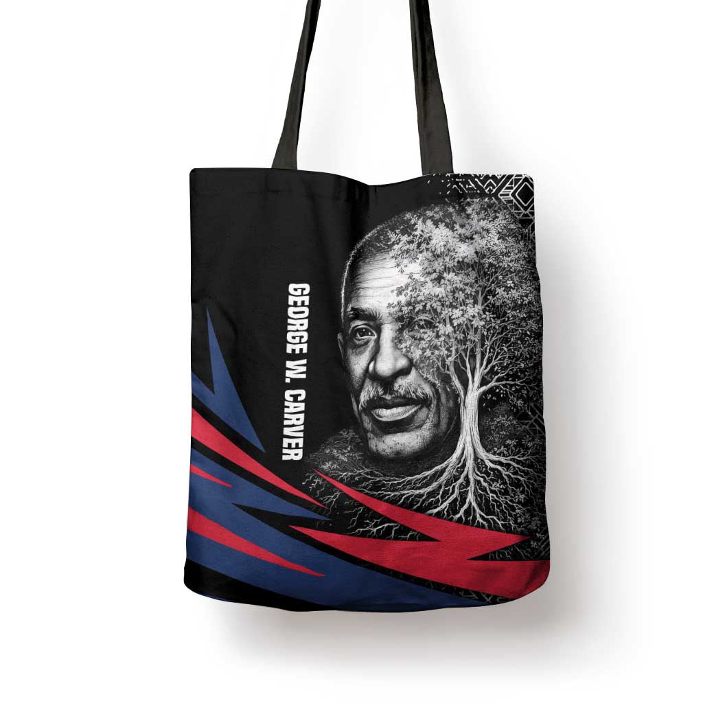 George Washington Carver Tote Bag with Tree Portrait Illustration, Nature Is the Greatest Teacher Quote - African Pride