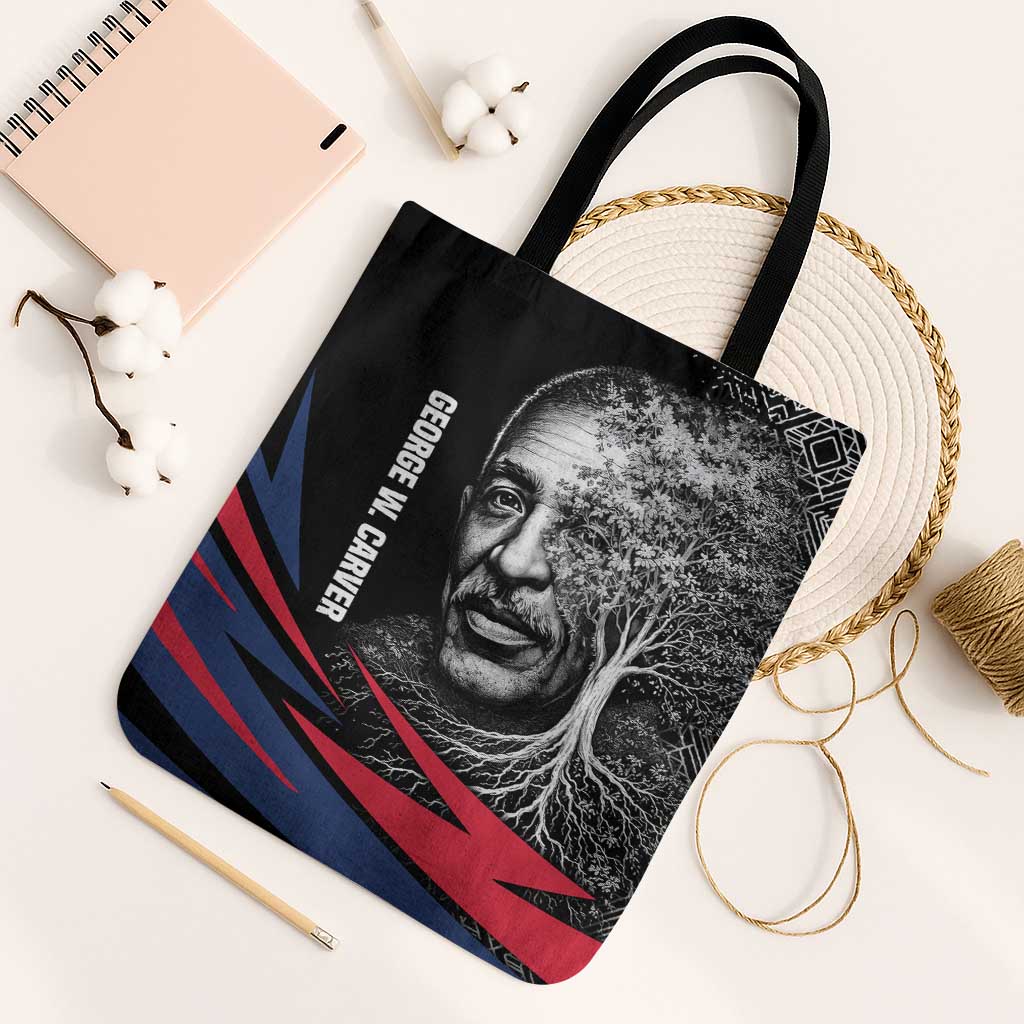 George Washington Carver Tote Bag with Tree Portrait Illustration, Nature Is the Greatest Teacher Quote - African Pride