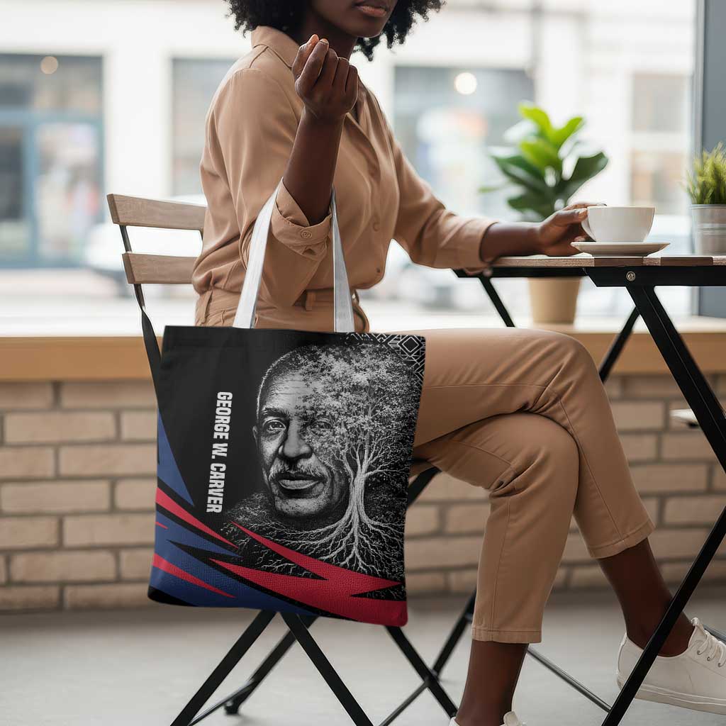 George Washington Carver Tote Bag with Tree Portrait Illustration, Nature Is the Greatest Teacher Quote - African Pride