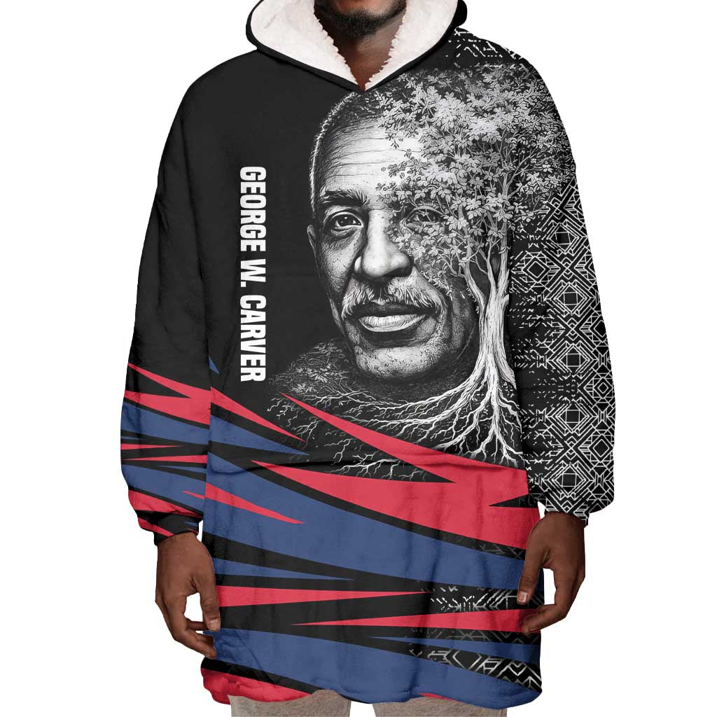 George Washington Carver Wearable Blanket Hoodie with Tree Portrait Illustration, Nature Is the Greatest Teacher Quote - African Pride
