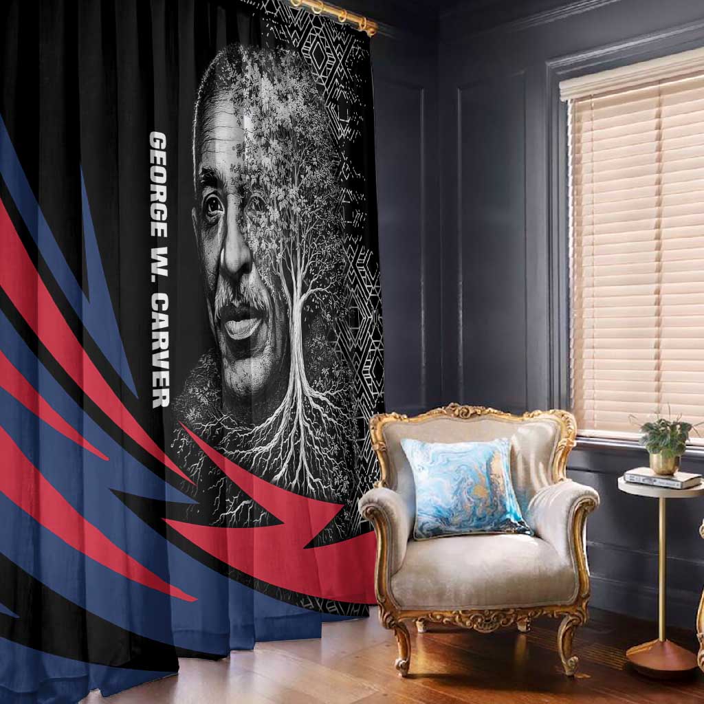 George Washington Carver Window Curtain with Tree Portrait Illustration, Nature Is the Greatest Teacher Quote - African Pride