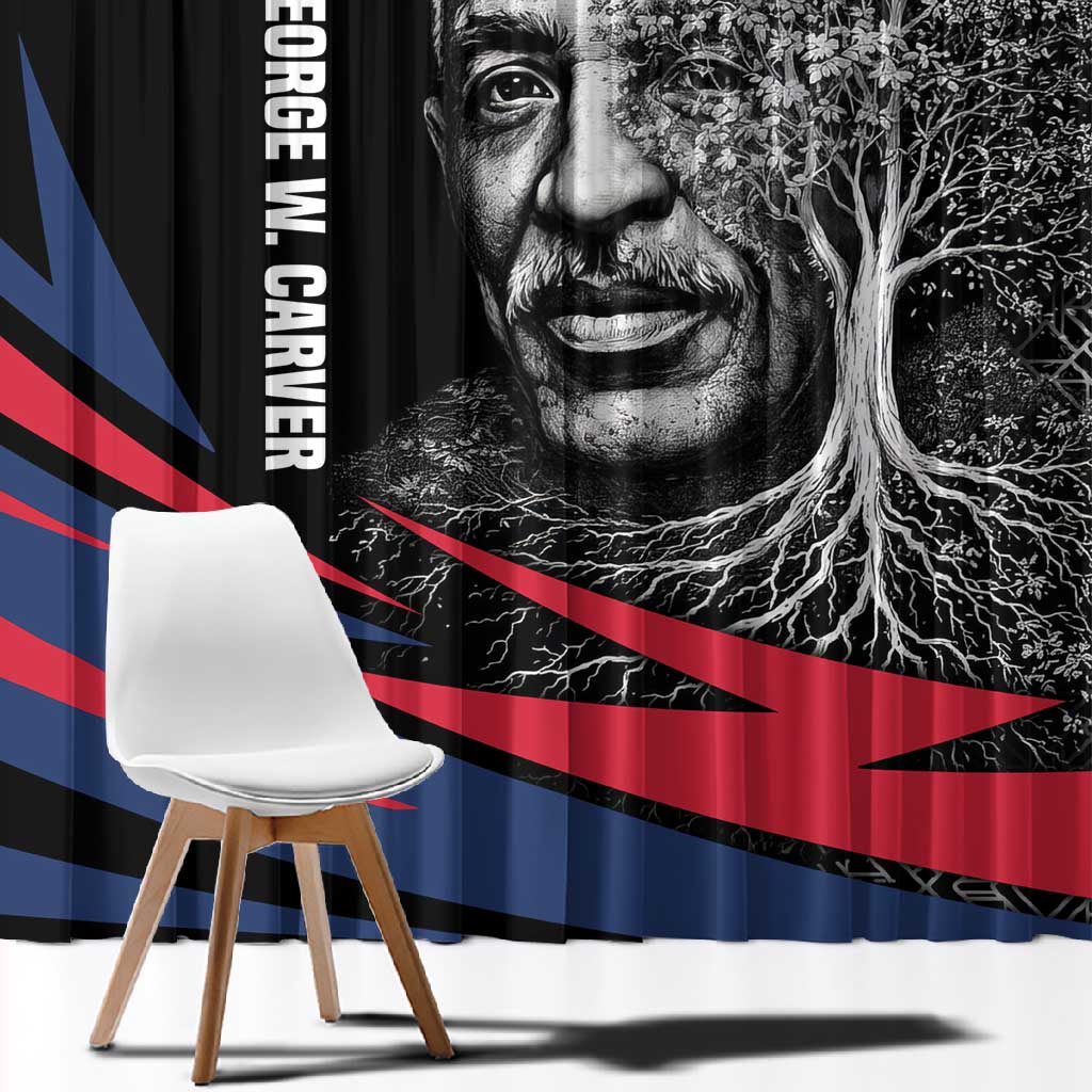 George Washington Carver Window Curtain with Tree Portrait Illustration, Nature Is the Greatest Teacher Quote - African Pride