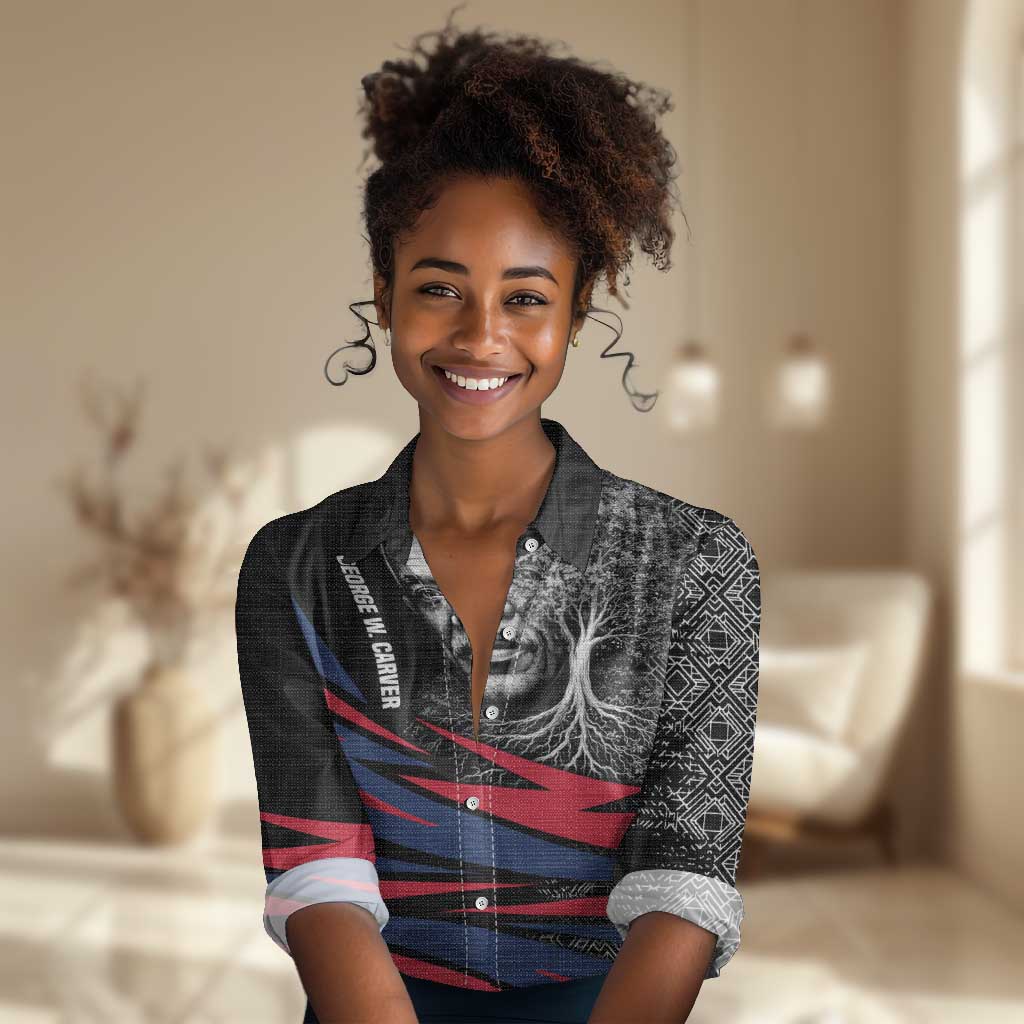 George Washington Carver Women Casual Shirt with Tree Portrait Illustration, Nature Is the Greatest Teacher Quote - African Pride