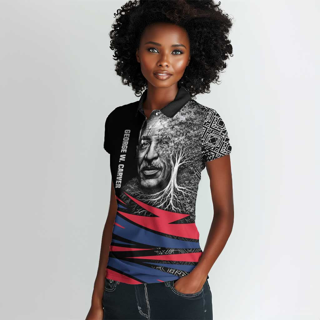 George Washington Carver Women Polo Shirt with Tree Portrait Illustration, Nature Is the Greatest Teacher Quote - African Pride