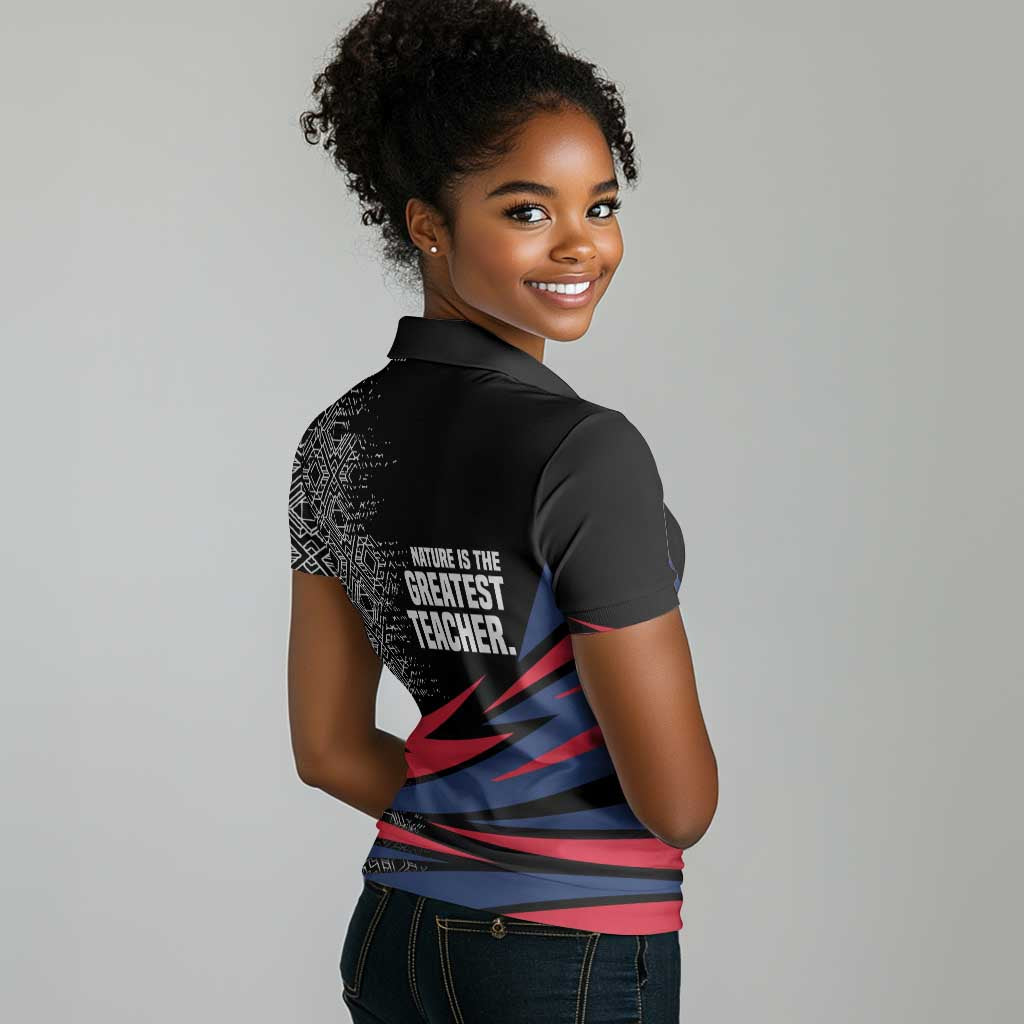 George Washington Carver Women Polo Shirt with Tree Portrait Illustration, Nature Is the Greatest Teacher Quote - African Pride