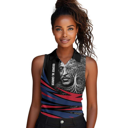 George Washington Carver Women Sleeveless Polo Shirt with Tree Portrait Illustration, Nature Is the Greatest Teacher Quote - African Pride