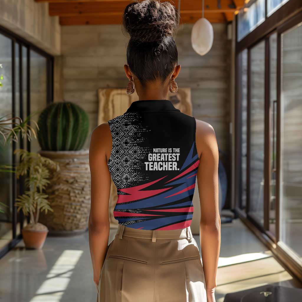 George Washington Carver Women Sleeveless Polo Shirt with Tree Portrait Illustration, Nature Is the Greatest Teacher Quote - African Pride