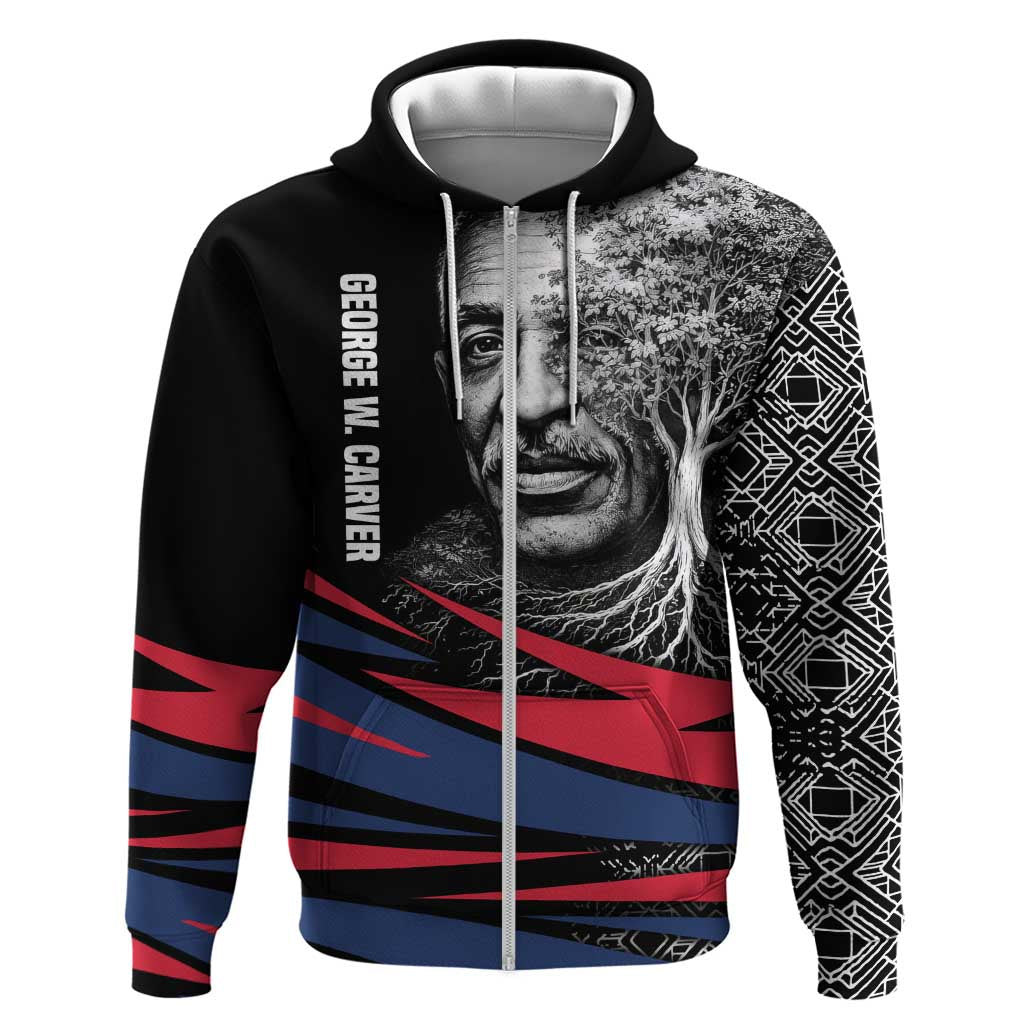 George Washington Carver Zip Hoodie with Tree Portrait Illustration, Nature Is the Greatest Teacher Quote - African Pride