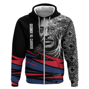 George Washington Carver Zip Hoodie with Tree Portrait Illustration, Nature Is the Greatest Teacher Quote - African Pride