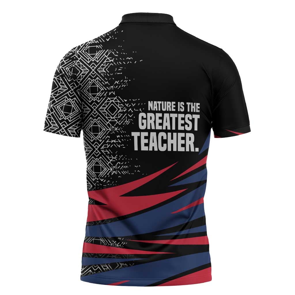 George Washington Carver Zipper Polo Shirt with Tree Portrait Illustration, Nature Is the Greatest Teacher Quote - African Pride