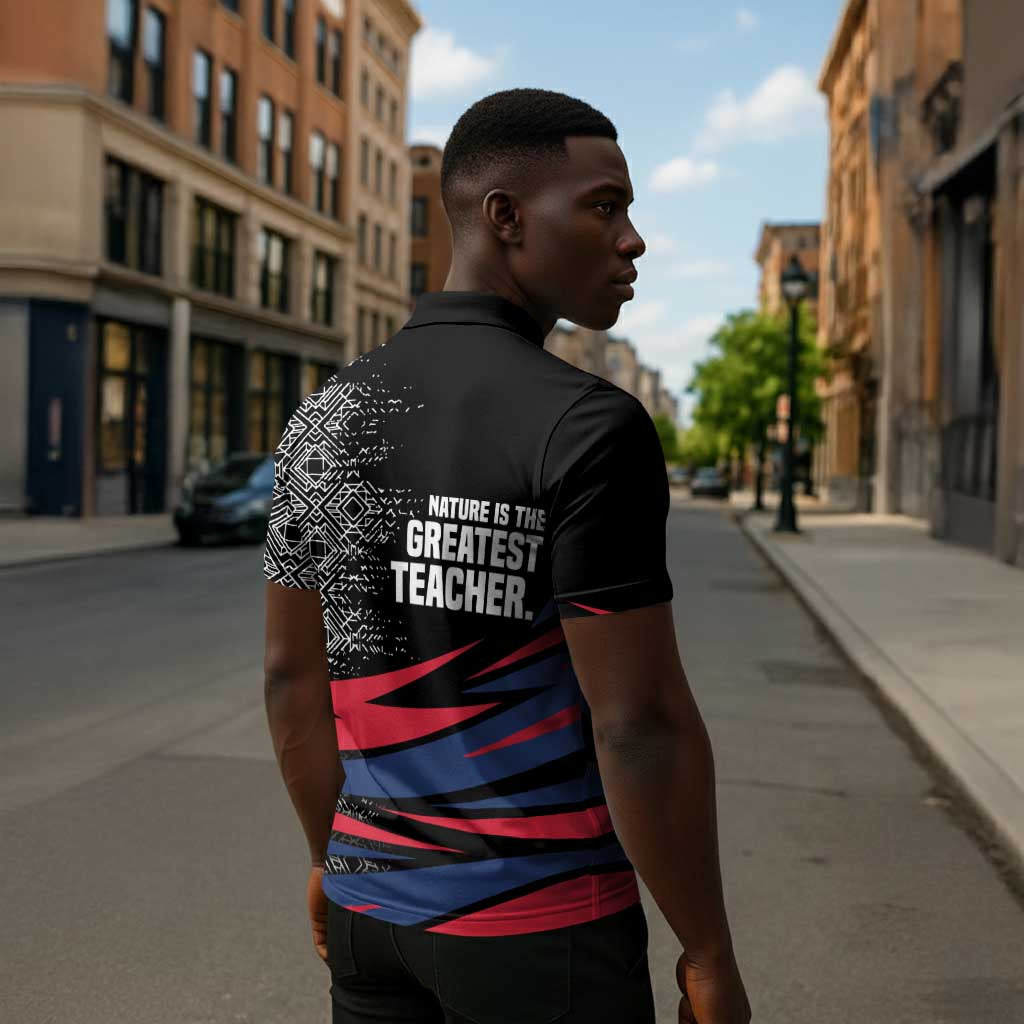 George Washington Carver Zipper Polo Shirt with Tree Portrait Illustration, Nature Is the Greatest Teacher Quote - African Pride