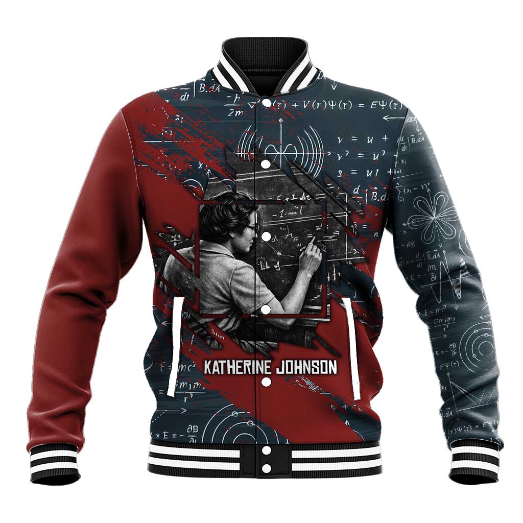 Katherine Johnson Baseball Jacket with Chalkboard Math Scene, Verify the Numbers Quote and Space Orbit - African Pride