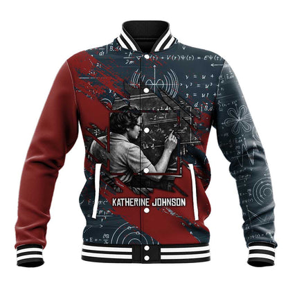 Katherine Johnson Baseball Jacket with Chalkboard Math Scene, Verify the Numbers Quote and Space Orbit - African Pride