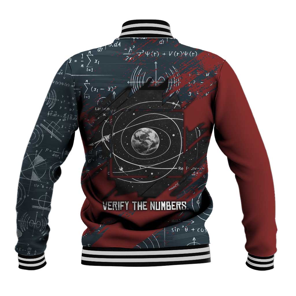 Katherine Johnson Baseball Jacket with Chalkboard Math Scene, Verify the Numbers Quote and Space Orbit - African Pride