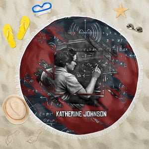 Katherine Johnson Beach Blanket with Chalkboard Math Scene, Verify the Numbers Quote and Space Orbit - African Pride