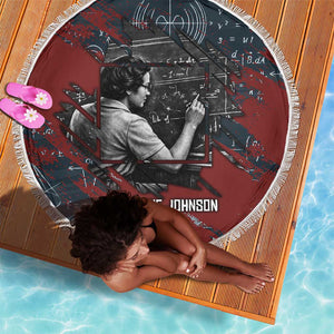 Katherine Johnson Beach Blanket with Chalkboard Math Scene, Verify the Numbers Quote and Space Orbit - African Pride