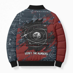 Katherine Johnson Bomber Puffer Jacket with Chalkboard Math Scene, Verify the Numbers Quote and Space Orbit - African Pride