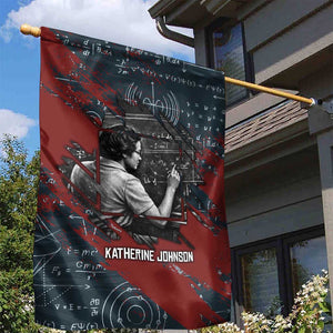 Katherine Johnson Garden Flag with Chalkboard Math Scene, Verify the Numbers Quote and Space Orbit - African Pride