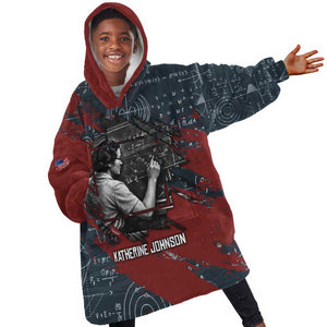 Katherine Johnson Kid Wearable Blanket Hoodie with Chalkboard Math Scene, Verify the Numbers Quote and Space Orbit - African Pride