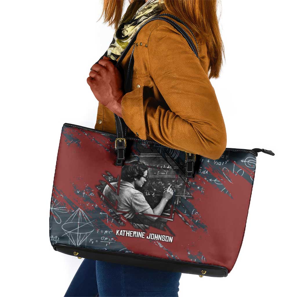 Katherine Johnson Leather Tote Bag with Chalkboard Math Scene, Verify the Numbers Quote and Space Orbit - African Pride