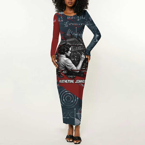 Katherine Johnson Long Sleeve Bodycon Dress with Chalkboard Math Scene, Verify the Numbers Quote and Space Orbit - African Pride