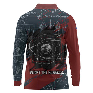 Katherine Johnson Long Sleeve Polo Shirt with Chalkboard Math Scene, Verify the Numbers Quote and Space Orbit - African Pride