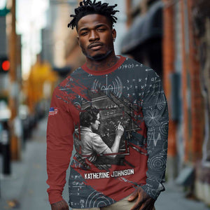 Katherine Johnson Long Sleeve Shirt with Chalkboard Math Scene, Verify the Numbers Quote and Space Orbit - African Pride