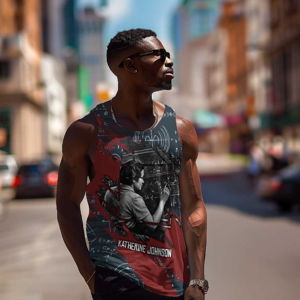 Katherine Johnson Men Tank Top with Chalkboard Math Scene, Verify the Numbers Quote and Space Orbit - African Pride
