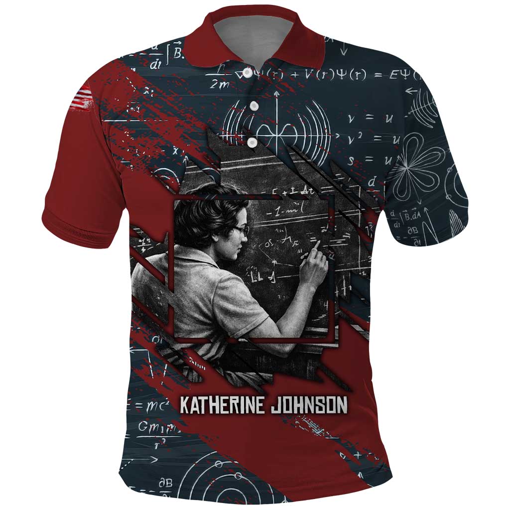 Katherine Johnson Polo Shirt with Chalkboard Math Scene, Verify the Numbers Quote and Space Orbit - African Pride