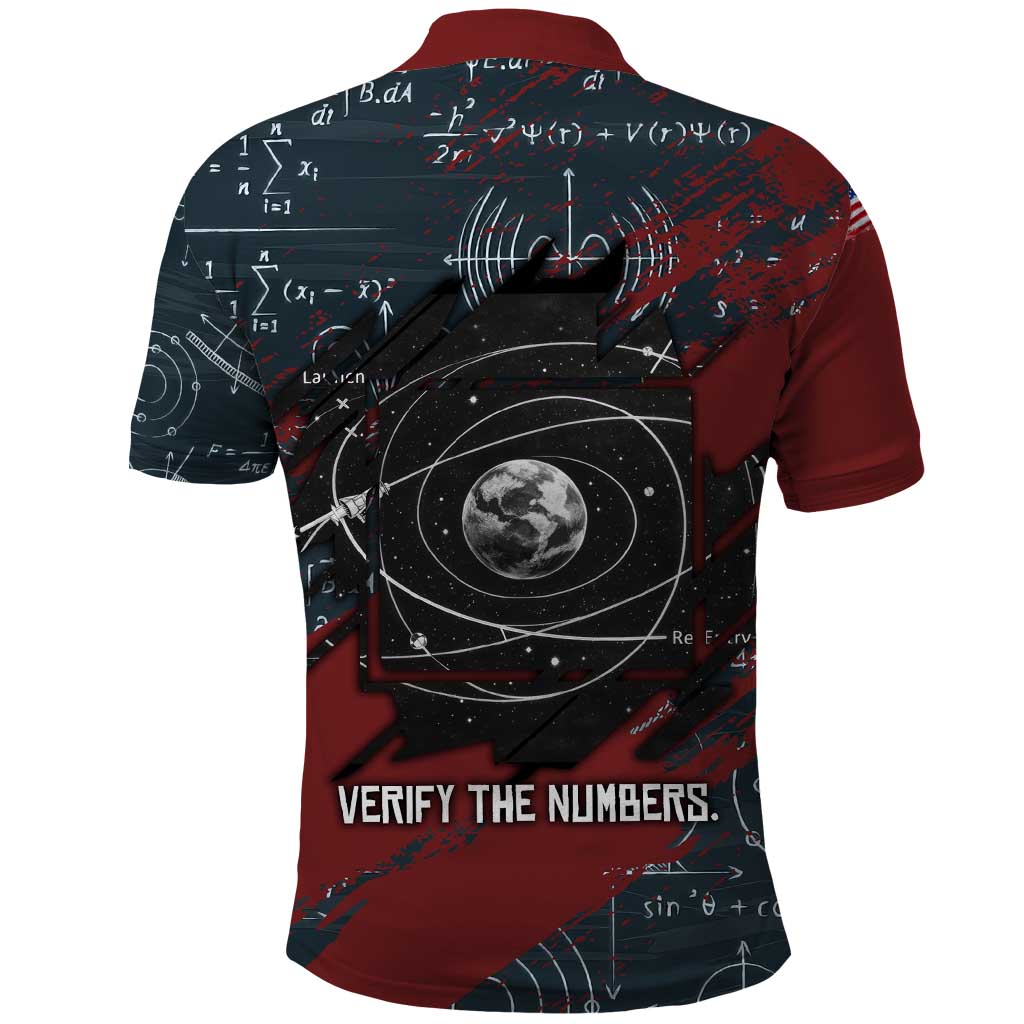 Katherine Johnson Polo Shirt with Chalkboard Math Scene, Verify the Numbers Quote and Space Orbit - African Pride