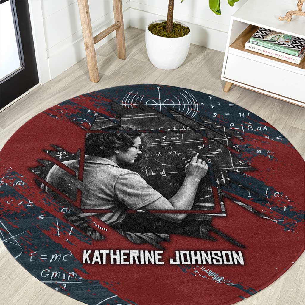 Katherine Johnson Round Carpet with Chalkboard Math Scene, Verify the Numbers Quote and Space Orbit - African Pride