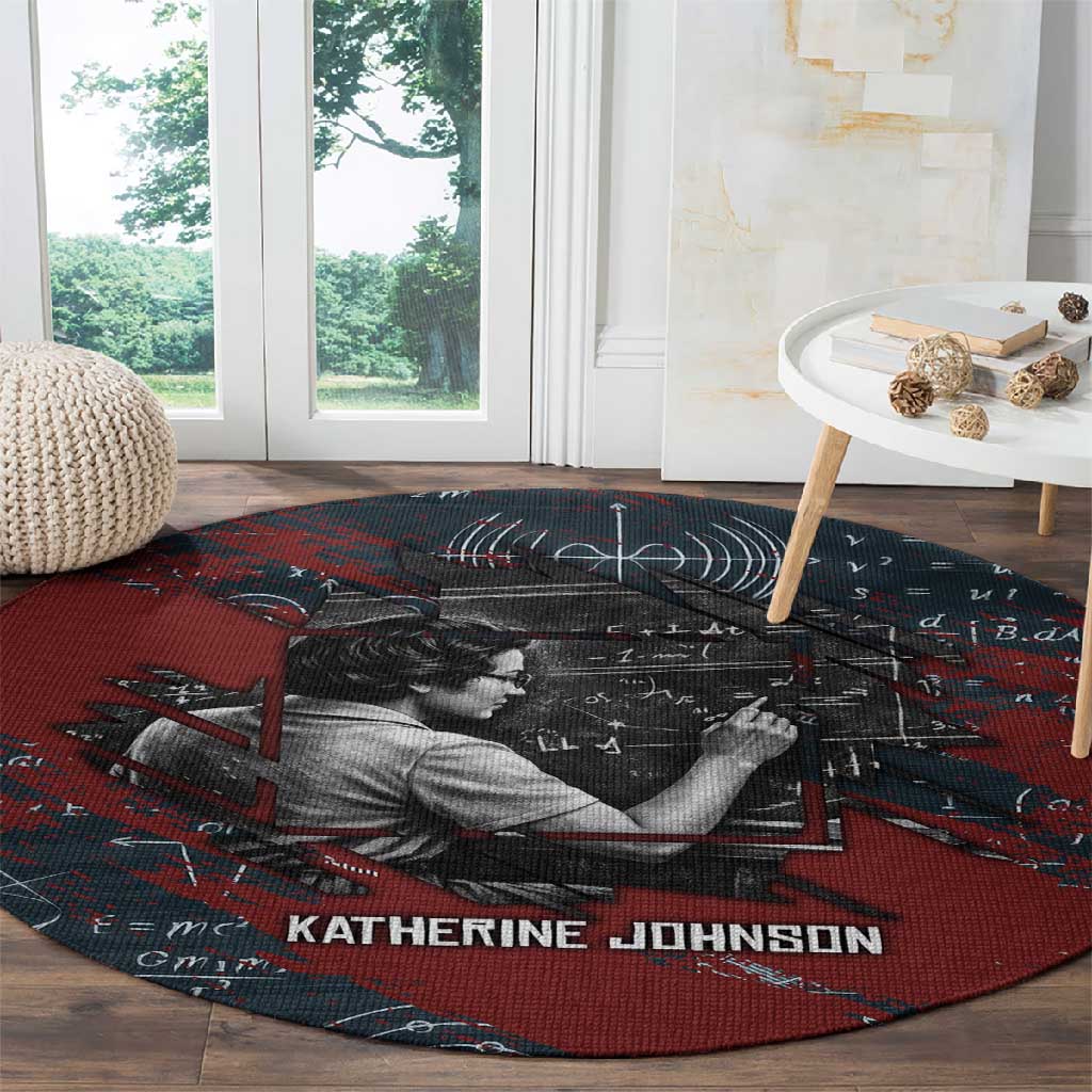Katherine Johnson Round Carpet with Chalkboard Math Scene, Verify the Numbers Quote and Space Orbit - African Pride