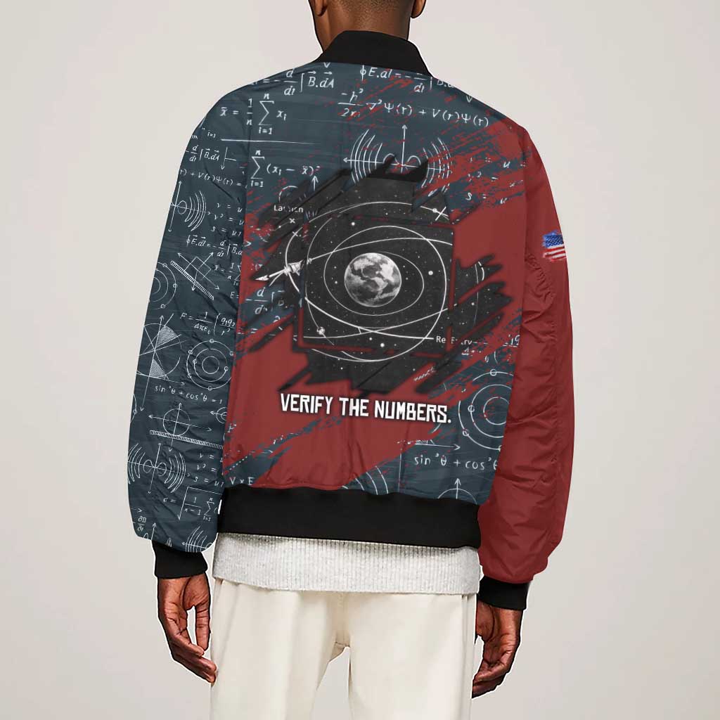 Katherine Johnson Sleeve Zip Bomber Jacket with Chalkboard Math Scene, Verify the Numbers Quote and Space Orbit - African Pride