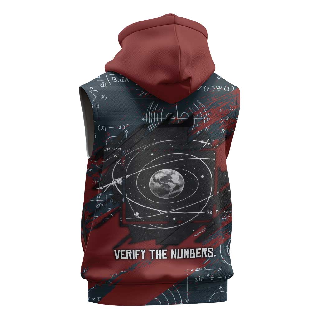 Katherine Johnson Sleeveless Hoodie with Chalkboard Math Scene, Verify the Numbers Quote and Space Orbit - African Pride