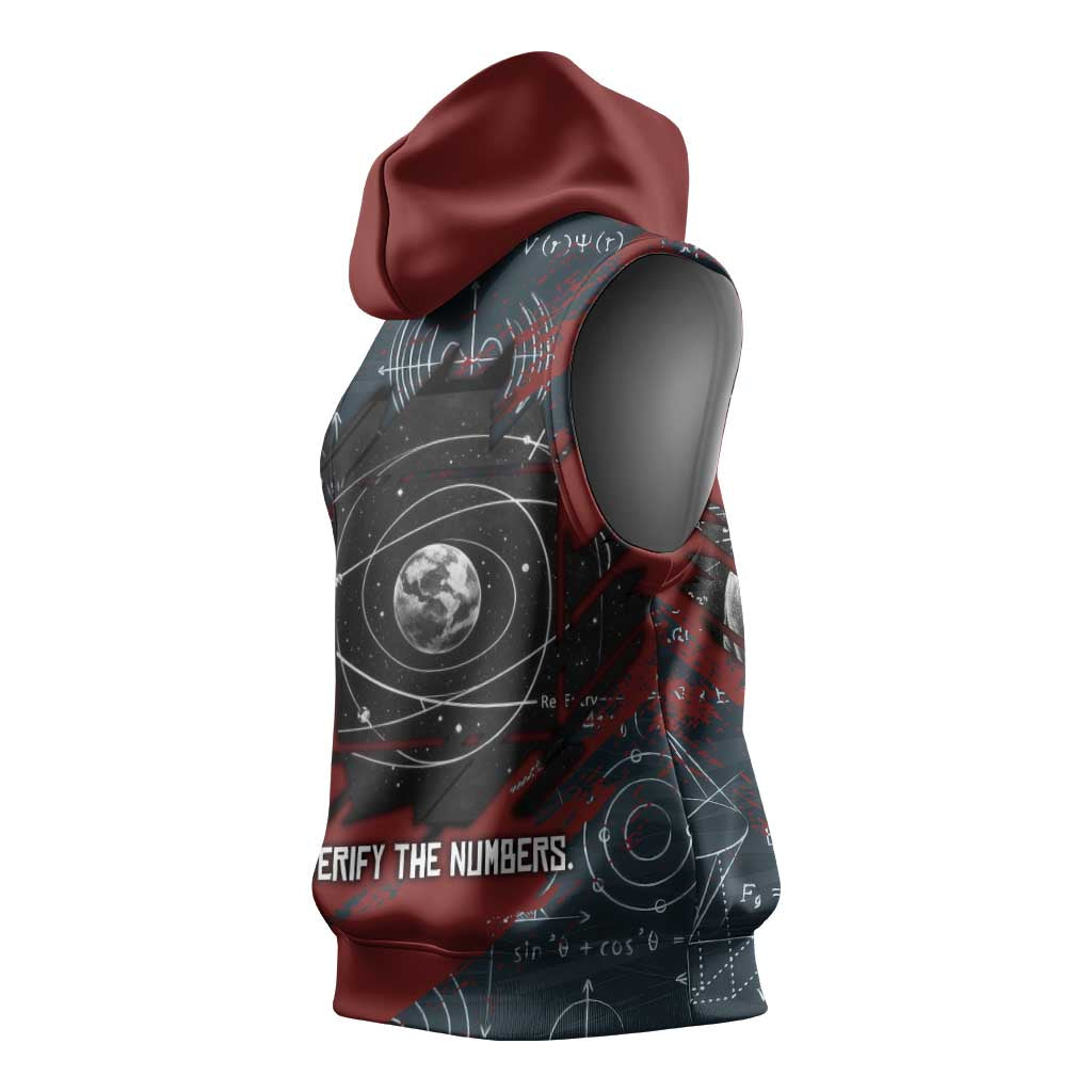 Katherine Johnson Sleeveless Hoodie with Chalkboard Math Scene, Verify the Numbers Quote and Space Orbit - African Pride