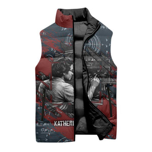 Katherine Johnson Sleeveless Puffer Jacket with Chalkboard Math Scene, Verify the Numbers Quote and Space Orbit - African Pride