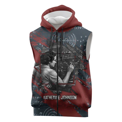 Katherine Johnson Sleeveless Zip Hoodie with Chalkboard Math Scene, Verify the Numbers Quote and Space Orbit - African Pride