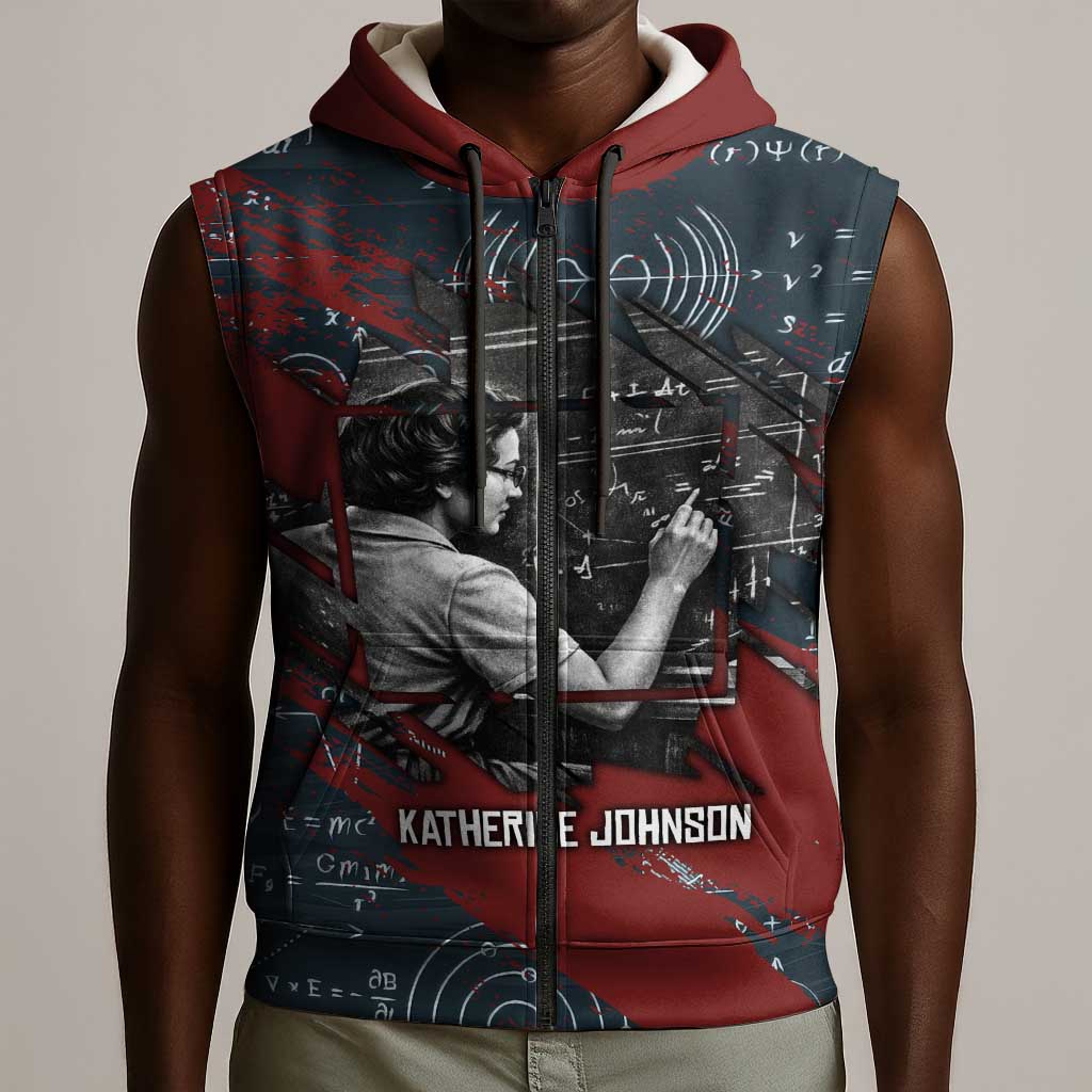 Katherine Johnson Sleeveless Zip Hoodie with Chalkboard Math Scene, Verify the Numbers Quote and Space Orbit - African Pride