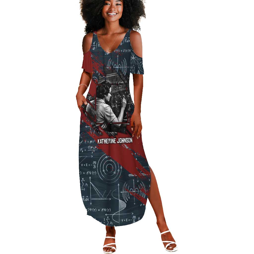 Katherine Johnson Summer Maxi Dress with Chalkboard Math Scene, Verify the Numbers Quote and Space Orbit - African Pride