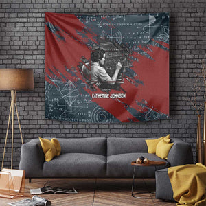 Katherine Johnson Tapestry with Chalkboard Math Scene, Verify the Numbers Quote and Space Orbit - African Pride