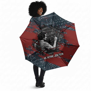 Katherine Johnson Umbrella with Chalkboard Math Scene, Verify the Numbers Quote and Space Orbit - African Pride