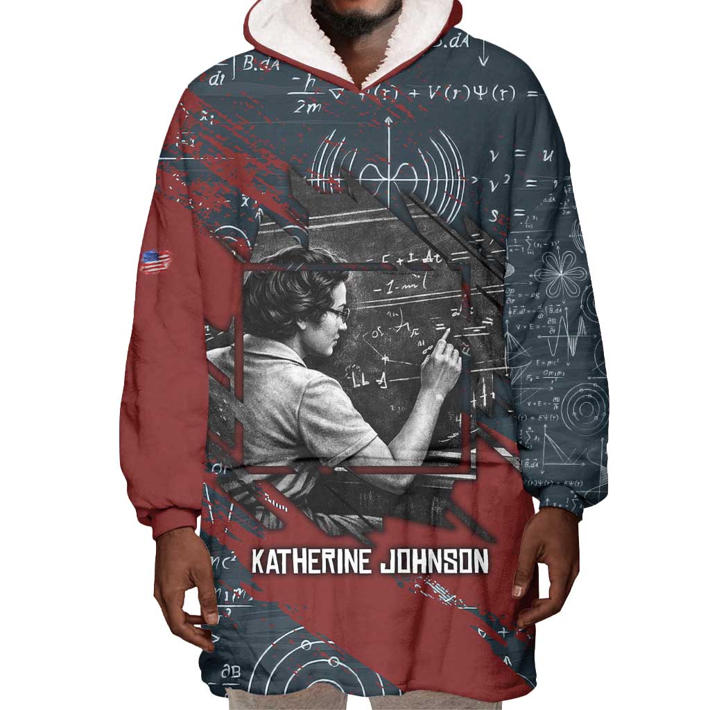 Katherine Johnson Wearable Blanket Hoodie with Chalkboard Math Scene, Verify the Numbers Quote and Space Orbit - African Pride